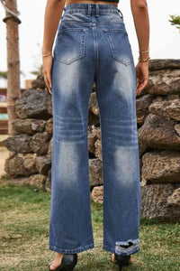 Blue Jeans-Loose Fit Distressed Buttoned Blue Jeans | Blue Jeans