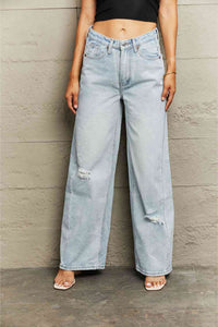 Blue Jeans-Distressed Wide Leg Blue Jeans | Blue Jeans