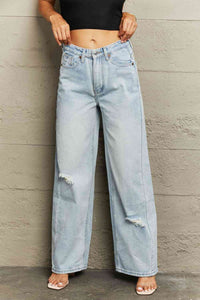 Blue Jeans-Distressed Wide Leg Blue Jeans | Blue Jeans