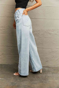 Blue Jeans-Distressed Wide Leg Blue Jeans | Blue Jeans