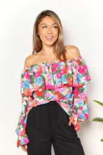 Load image into Gallery viewer, Womens Blouse-Double Take Floral Off-Shoulder Flounce Sleeve Layered Blouse | Tops/Crop Tops
