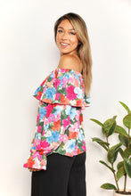 Load image into Gallery viewer, Womens Blouse-Double Take Floral Off-Shoulder Flounce Sleeve Layered Blouse | Tops/Crop Tops
