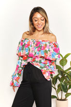 Load image into Gallery viewer, Womens Blouse-Double Take Floral Off-Shoulder Flounce Sleeve Layered Blouse | Tops/Crop Tops
