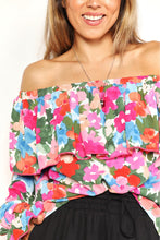 Load image into Gallery viewer, Womens Blouse-Double Take Floral Off-Shoulder Flounce Sleeve Layered Blouse | Tops/Crop Tops
