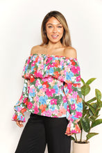 Load image into Gallery viewer, Womens Blouse-Double Take Floral Off-Shoulder Flounce Sleeve Layered Blouse | Tops/Crop Tops
