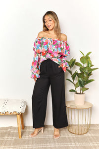 Womens Blouse-Double Take Floral Off-Shoulder Flounce Sleeve Layered Blouse | Tops/Crop Tops