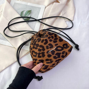 Womens Handbag-Drawstring Leopard Crossbody Bag | purse