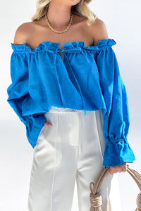 Womens Blouse-Drawstring Off-Shoulder Flounce Sleeve Blouse | Tops/Crop Tops