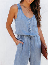 Load image into Gallery viewer, Womens Jumpsuit-Drawstring Waist Sleeveless Jumpsuit
