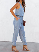 Load image into Gallery viewer, Womens Jumpsuit-Drawstring Waist Sleeveless Jumpsuit
