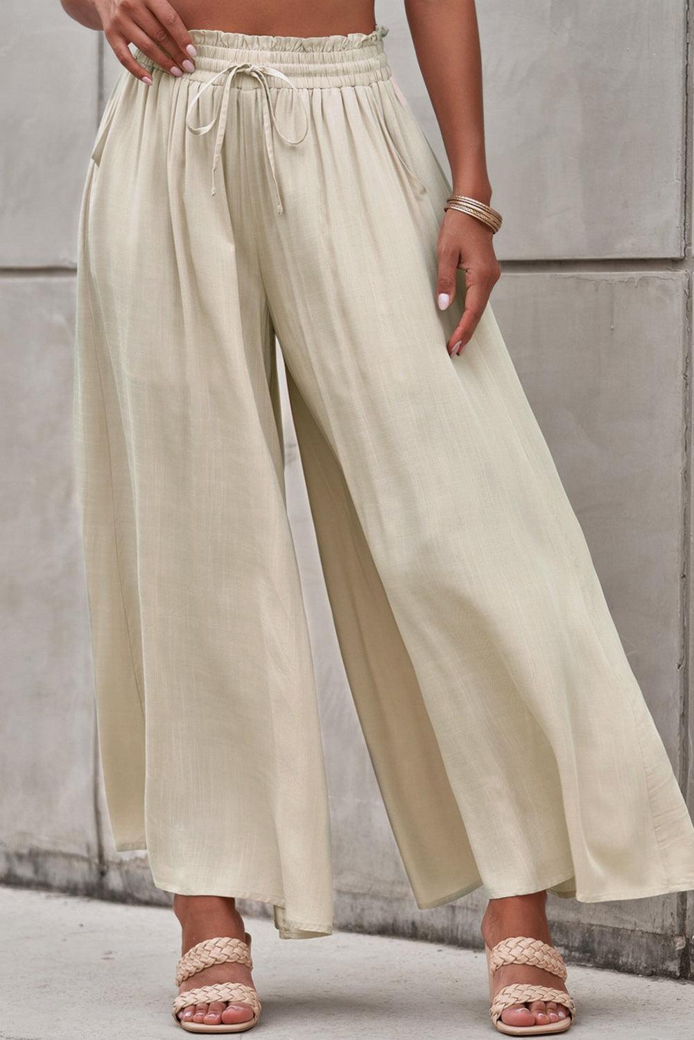 Womens Pants-Drawstring Waist Wide Leg Pants | Default