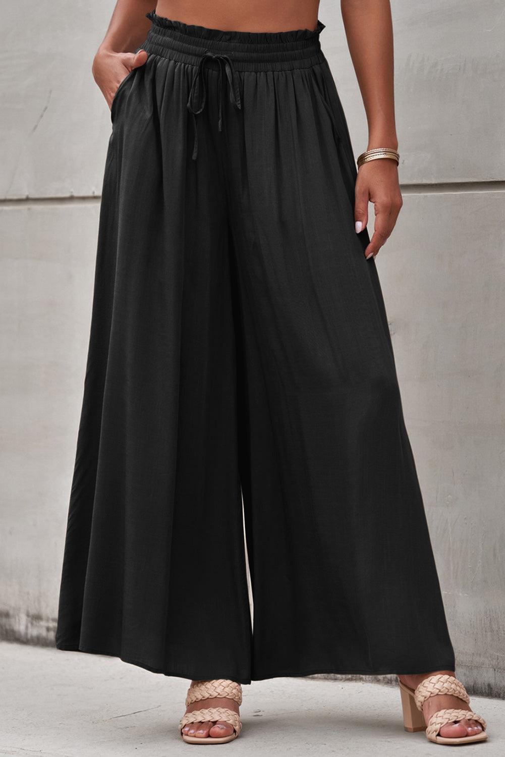 Womens Pants-Drawstring Waist Wide Leg Pants | Default