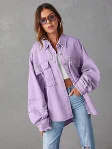 Womens Jacket-Dropped Shoulder Raw Hem Jacket