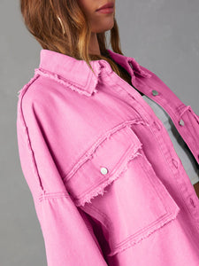 Womens Jacket-Dropped Shoulder Raw Hem Jacket