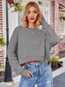 Womens Blouse-Dropped Shoulder Round Neck Long Sleeve Knit Top | Tops/Blouses & Shirts