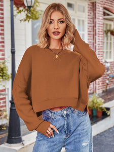 Womens Blouse-Dropped Shoulder Round Neck Long Sleeve Knit Top | Tops/Blouses & Shirts