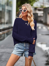 Load image into Gallery viewer, Womens Blouse-Dropped Shoulder Round Neck Long Sleeve Knit Top | Tops/Blouses &amp; Shirts
