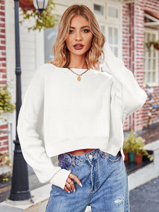 Womens Blouse-Dropped Shoulder Round Neck Long Sleeve Knit Top | Tops/Blouses & Shirts