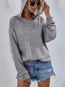 Womens Top-Pink Dropped Shoulder Slit Hoodie