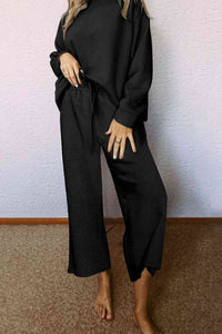 Womens Pants Set-Dropped Shoulder Top and Pants Set