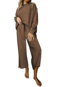 Womens Pants Set-Dropped Shoulder Top and Pants Set