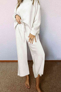 Womens Pants Set-Dropped Shoulder Top and Pants Set