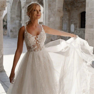 Elegant A Line Boho Bride Lace Dress Backless Beach Bridal Gown Broke Girl Philanthropy