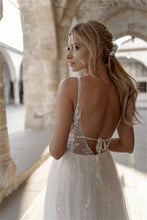 Load image into Gallery viewer, Elegant A Line Boho Bride Lace Dress Backless Beach Bridal Gown Broke Girl Philanthropy
