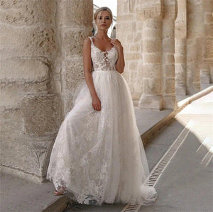 Elegant A Line Boho Bride Lace Dress Backless Beach Bridal Gown Broke Girl Philanthropy