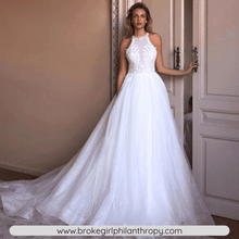 Load image into Gallery viewer, Vintage Wedding Dress-Backless O Neck Flowers Wedding Dress | Wedding Dresses

