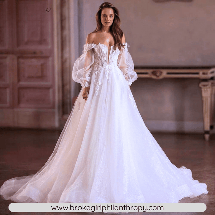 Lace Wedding Dress- Boat Neck Puff Sleeve Beach Wedding Dress | Wedding Dresses