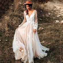 Load image into Gallery viewer, Elegant Bohemian Lace V Neck Beach Wedding Dress Broke Girl Philanthropy
