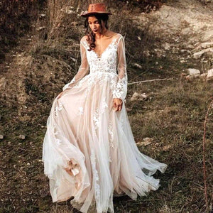 Elegant Bohemian Lace V Neck Beach Wedding Dress Broke Girl Philanthropy