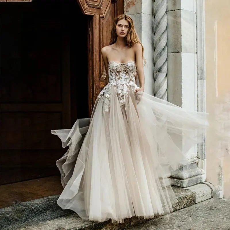 Lace Beach Wedding Dress-Tulle Beach Princess Wedding Gown | Wedding Dresses