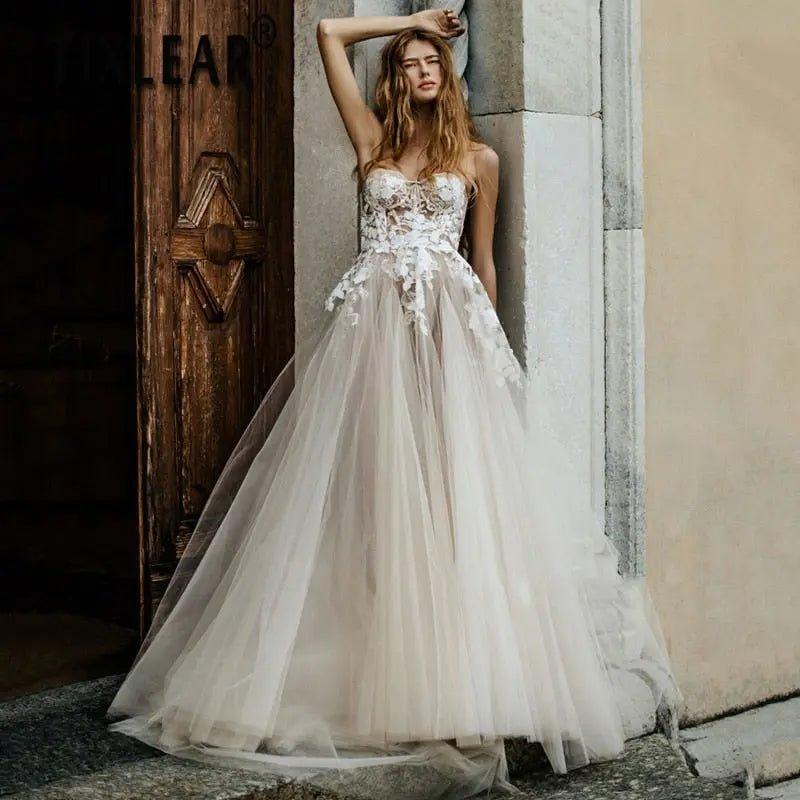 Lace Beach Wedding Dress-Tulle Beach Princess Wedding Gown | Wedding Dresses