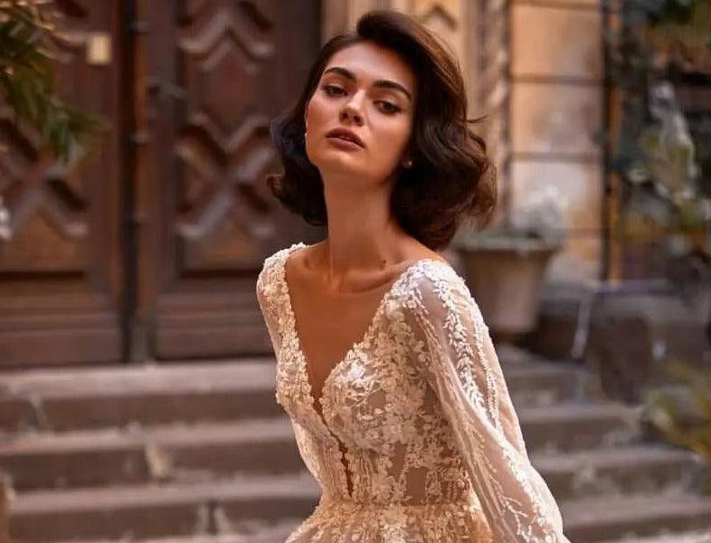 Vintage Wedding Dress- Lace V Neck Long Sleeve Bridal Gown | Wedding & Bridal Party Dresses