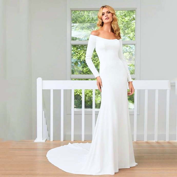 Elegant Off Shoulder Simple White Wedding Dress Broke Girl Philanthropy