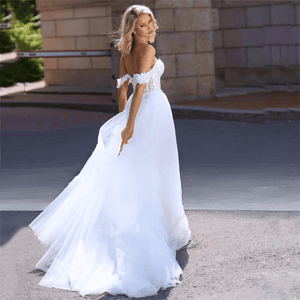 Off the Shoulder Wedding Dress-A-Line Open Back Bridal Gown | Wedding Dresses