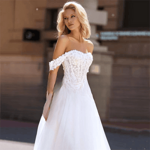 Off the Shoulder Wedding Dress-A-Line Open Back Bridal Gown | Wedding Dresses