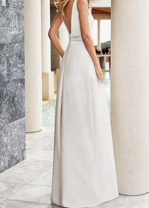 Wedding Jumpsuit-White V Neck Bridal Jumpsuit | Wedding & Bridal Party Dresses