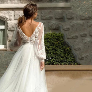 Beach Wedding Dress-Backless Puff Sleeves Beach Wedding Dress | Wedding Dresses