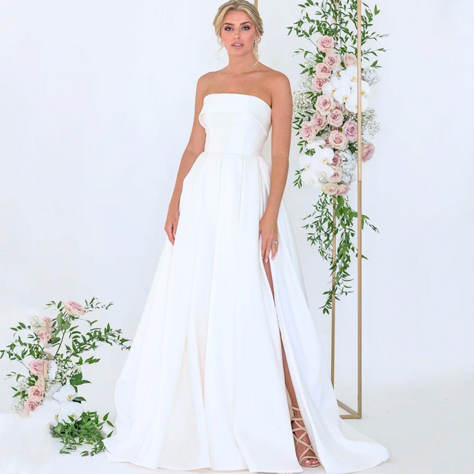 Beach Wedding Dress-Satin Open Back Bridal Gown | Wedding Dresses