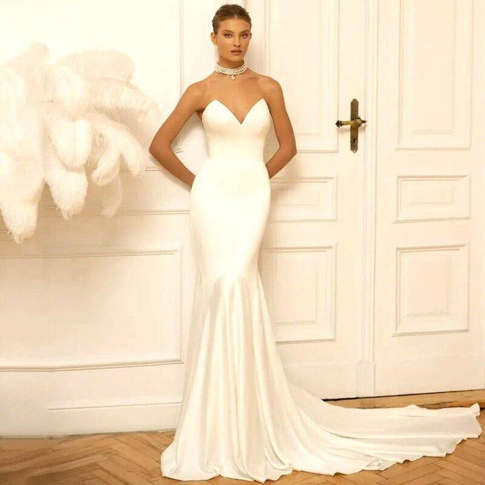 Simple Mermaid Wedding Dress-Sweetheart Satin Bridal Gown | Wedding Dresses