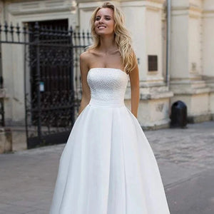 Beach Wedding Dress-Simple Strapless Beach Wedding Dress with Belt | Wedding Dresses