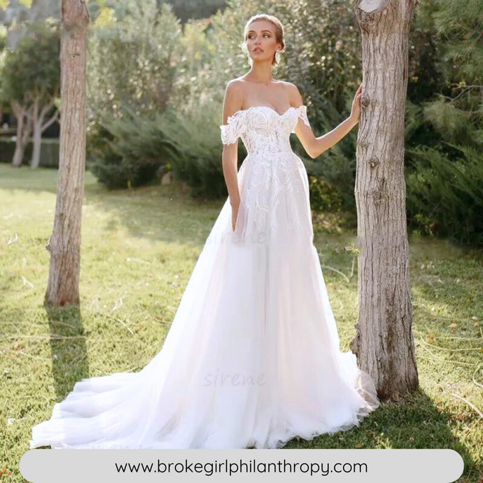 Elegant Sweetheart Beach Wedding Dress- Off Shoulder Backless Broke Girl Philanthropy