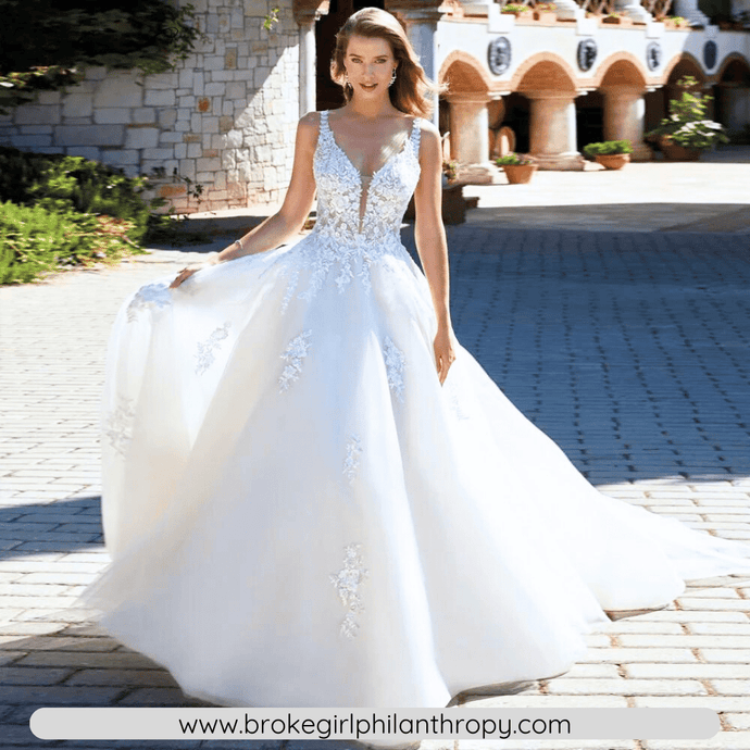 Elegant V-Neck A-Line Lace Beach Wedding Dress Broke Girl Philanthropy