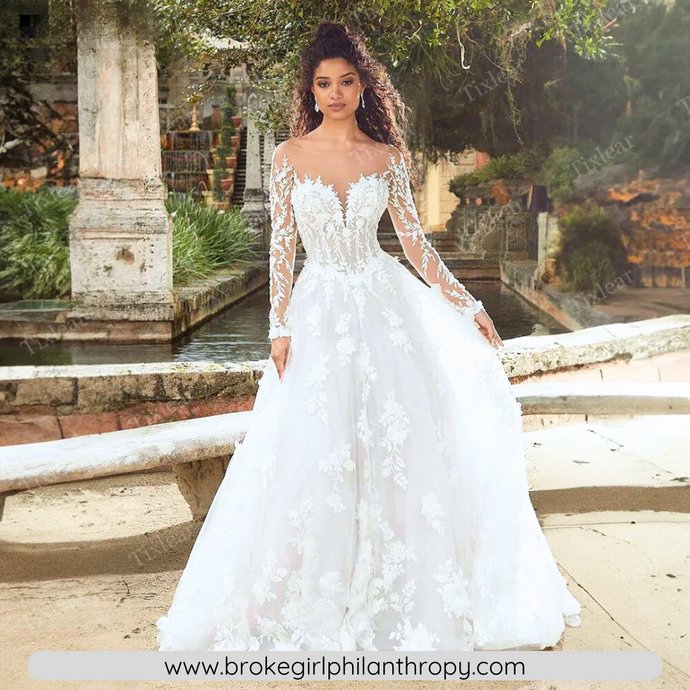 Lace Wedding Dress-V Neck Long Sleeve Bridal Gown | Wedding Dresses
