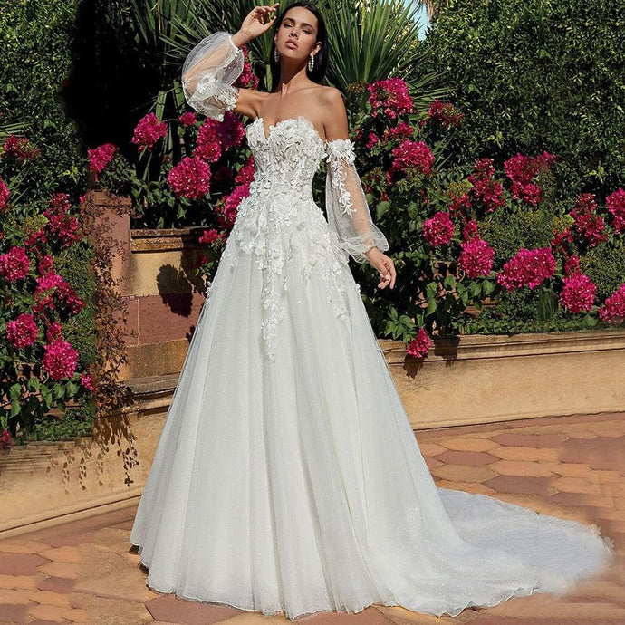 A Line Wedding Dress-Floral Lace Bridal Gown | Wedding Dresses