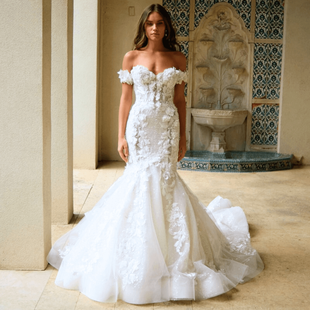 Exquisite Flower Applique Mermaid Lace Wedding Gown Broke Girl Philanthropy