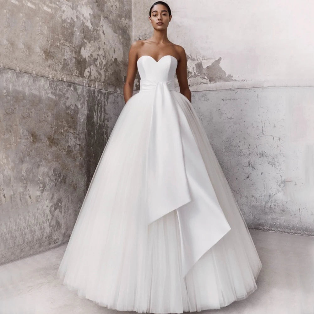 A Line Wedding Dress-Strapless Satin Bridal Gown- Broke Girl